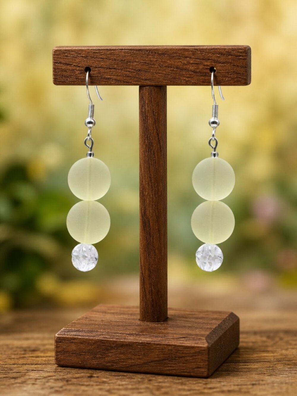Yellow Sea Glass Drop Earrings | Handmade - Picture 4 of 5